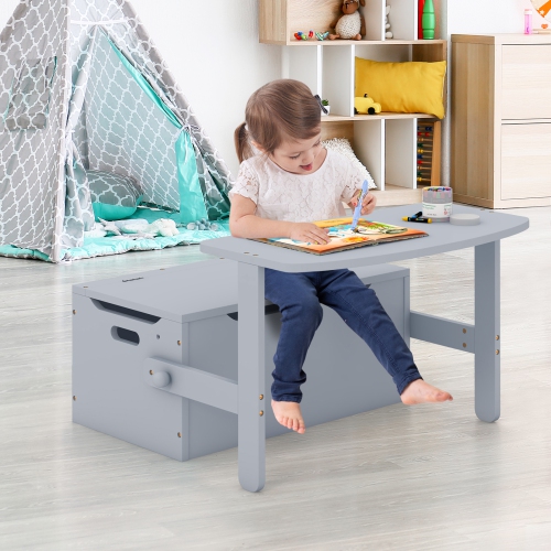 Costway 3-in-1 Kids Convertible Storage Bench Wood Activity Table and Chair Set
