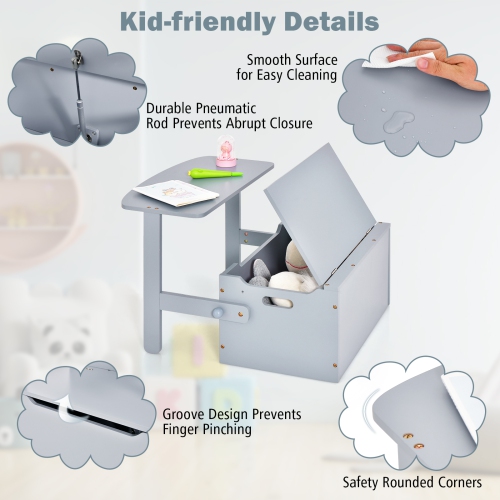 Costway 3-in-1 Kids Convertible Storage Bench Wood Activity Table and Chair Set