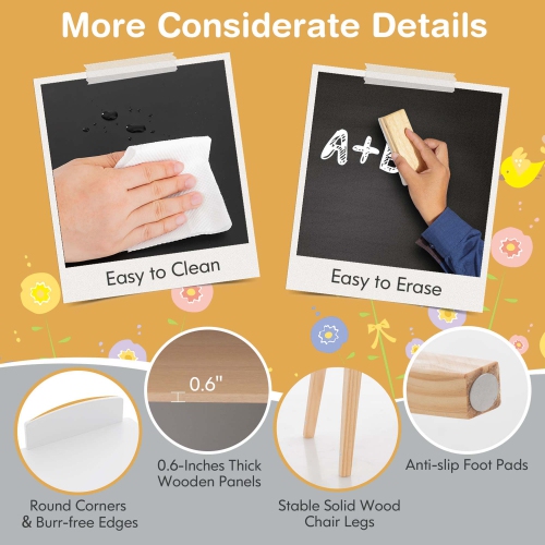 Costway Kids House-Shaped Table & Chair Set Wooden Toy Organizer Cabinet with Blackboard Grey/White