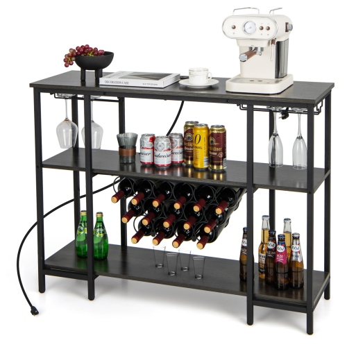 COSTWAY  Wine Cabinet Bar Table Wine Rack Table for Drinks Glasses With Power Outlets