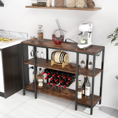 Costway Wine Cabinet Bar Table Wine Rack Table for Drinks Glasses with Power Outlets