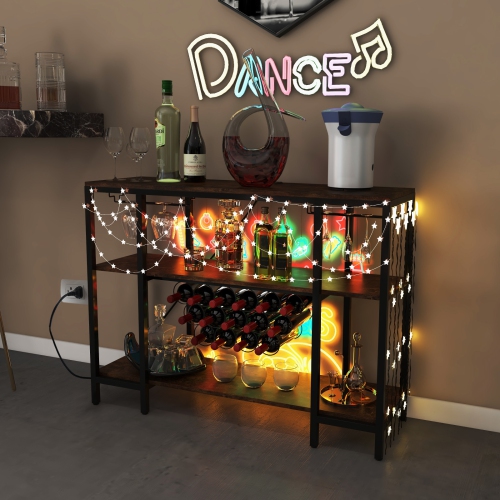 Costway Wine Cabinet Bar Table Wine Rack Table for Drinks Glasses with Power Outlets