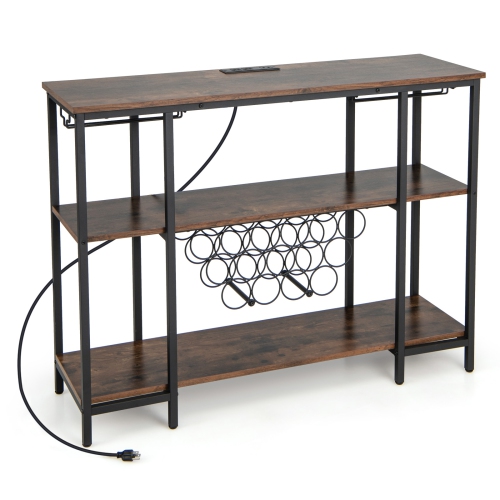 Costway Wine Cabinet Bar Table Wine Rack Table for Drinks Glasses with Power Outlets