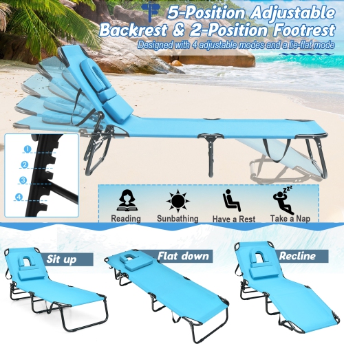 Chaise longue de Costway Beach avec coussins pour face et dossier réglable à 5 positions