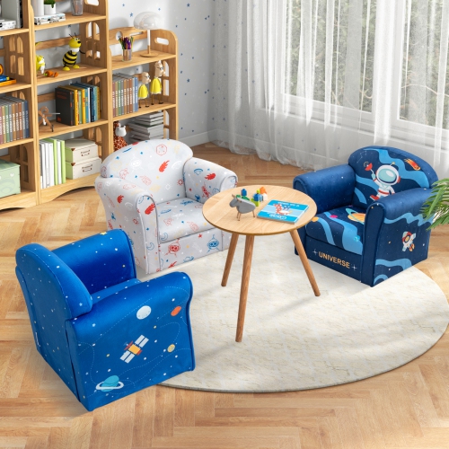 Fauteuil d'appoint rembourré avec accoudoir pour jeune enfant de Costway avec cadre en bois bleu uni