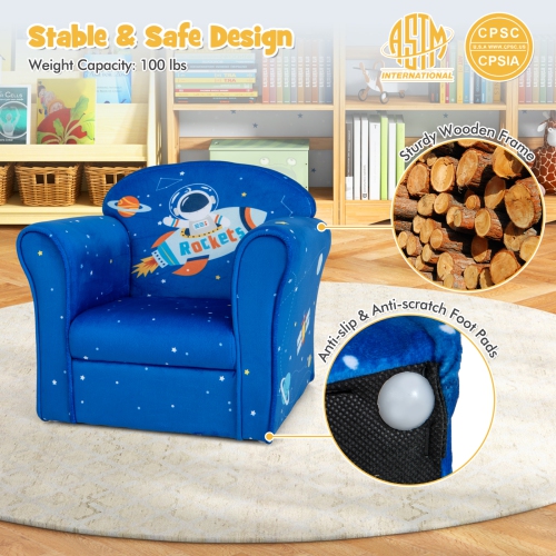 Fauteuil d'appoint rembourré avec accoudoir pour jeune enfant de Costway avec cadre en bois bleu uni