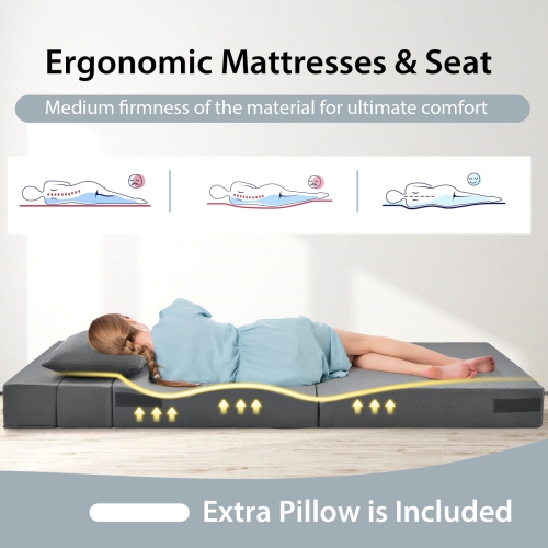 Matelas pliant de Costway avec oreiller 6 pouces canapé-lit à trois volets avec mousse haute densité