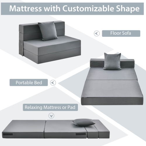 Matelas pliant de Costway avec oreiller 6 pouces canapé-lit à trois volets avec mousse haute densité