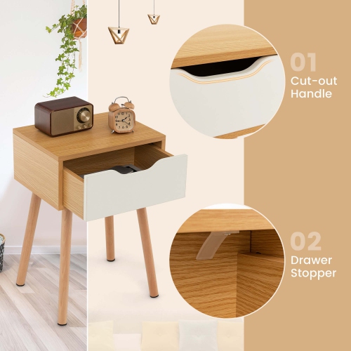 Table de chevet À 2pcs tables de chevet avec tiroir de rangement pour sofa et pattes en bois massif de Costway