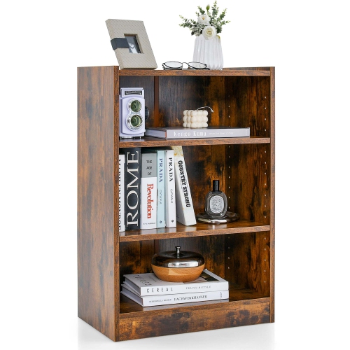 COSTWAY  3-Tier Bookcase Open Multipurpose Display Rack Cabinet With Adjustable Shelves