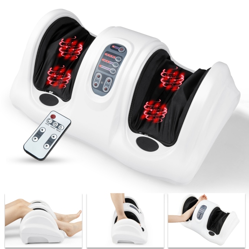 Image 1 de 10.. Masseur de pieds Shiatsu de Costway pour chevilles et jambes à roulettes avec télécommande, blanc