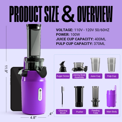 Ventray Essential Ginnie Juicer, Compact & Slow, Nutrient Dense, Best Gift for Family