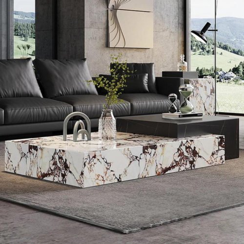 Table basse gigogne en marbre LivinVeluris - Noir et blanc