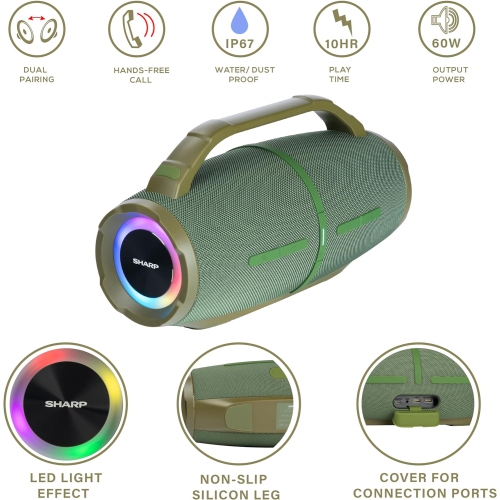 Sharp Waterproof Bluetooth Speaker with DSP Technology-Green