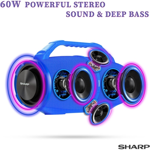 Sharp Waterproof Bluetooth Speaker with DSP Technology-Blue