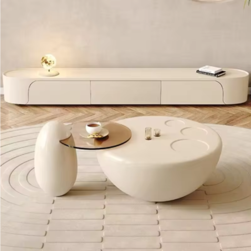 LivinVeluris Cat-Paw Coffee Table - Pearl White