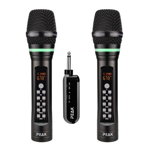 PEAK Karaoke Platinum Bluetooth System Package: Feedback Eliminator, Loudness Feature, Echo, AM/FM (SILVER); Two UHF Platinum Wireless Rechargeable
