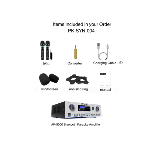 PEAK Karaoke Platinum Bluetooth System Package: Feedback Eliminator, Loudness Feature, Echo, AM/FM (SILVER); Two UHF Platinum Wireless Rechargeable