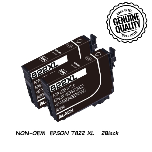 [New Chip] 2 BlackCompatible Ink Cartridge Replacement for Epson T822 822XL to use with WorkForce Pro WF-3820 WF-3823 WF-4820 WF-4830 WF-4833 WF-4834