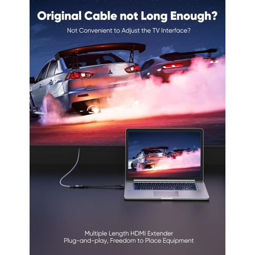 NIERBO 0.5FT/0.15M, HDMI Extension Cable Male-Female Adapter for TV, 4K@120Hz 8K@60Hz 2.1 High Speed 48Gbps, Compatible Google Chrome Cast, Roku