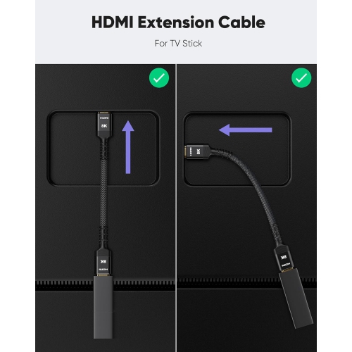 NIERBO 0.5FT/0.15M, HDMI Extension Cable Male-Female Adapter for TV, 4K@120Hz 8K@60Hz 2.1 High Speed 48Gbps, Compatible Google Chrome Cast, Roku