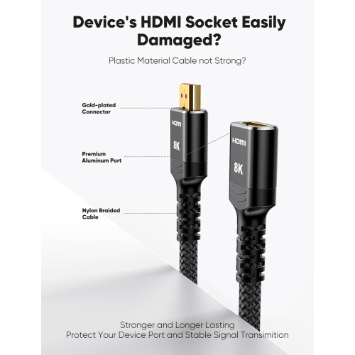 NIERBO 0.5FT/0.15M, HDMI Extension Cable Male-Female Adapter for TV, 4K@120Hz 8K@60Hz 2.1 High Speed 48Gbps, Compatible Google Chrome Cast, Roku