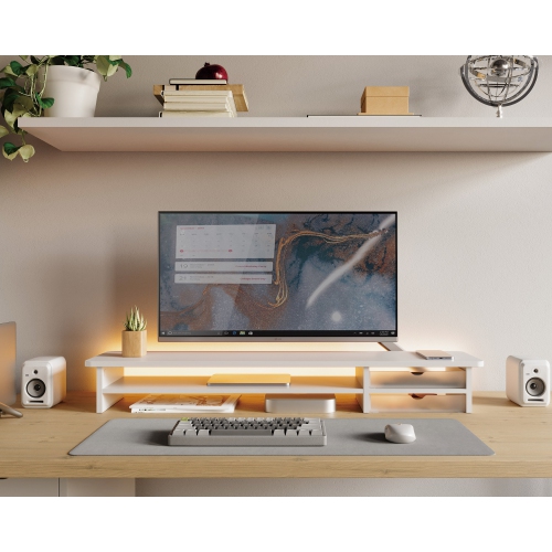 Fenge Monitor Stand, Dual Monitor Riser, 42.5inch Large Desk Computer Monitor Stand Riser with Drawer, 2 Tier Wood & Acrylic Desktop Organizer for