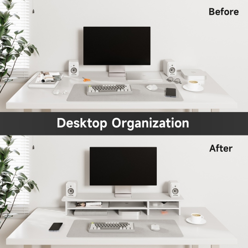 Fenge Monitor Stand, Dual Monitor Riser, 42.5inch Large Desk Computer Monitor Stand Riser with Drawer, 2 Tier Wood & Acrylic Desktop Organizer for