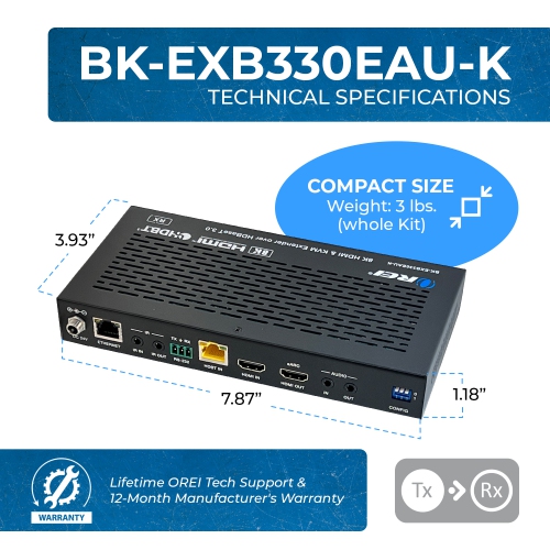 OREI 8K HDMI & KVM Extender Over HDBaseT 3.0 Up To 330 Feet