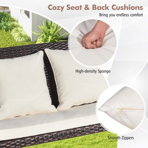 Costway Patio Rattan Porch Swing 2-Person Hanging Chair Cushioned Loveseat for Backyard