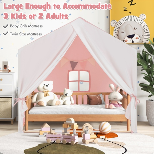 Costway Kid's Play Tent Toddler Playhouse Castle Solid Wood Frame with Washable Mat