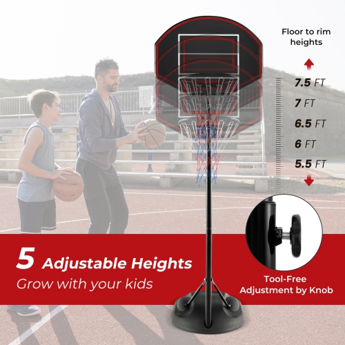 Système de basketball portatif réglable 5,5-7,5FT de Costway avec panneau incassable