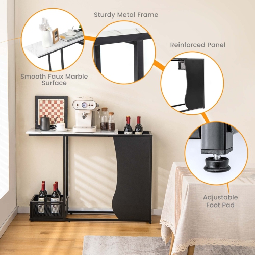 Table console de 43,5 po avec surface en faux marbre et 2 compartiments de rangement pour entrée de Costway