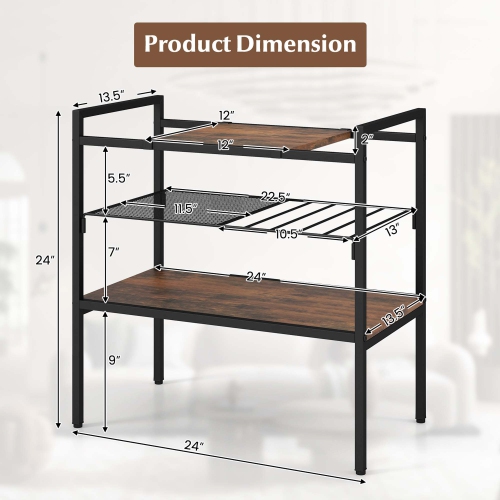 Costway Industrial Entryway Table 3-Tier Sofa Side Table with Removable Panel & Mesh Shelf