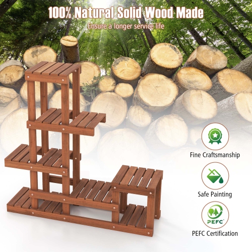 Costway Multi-layer Wood Plant Stand Flower Shelf Rack with High Low Structure