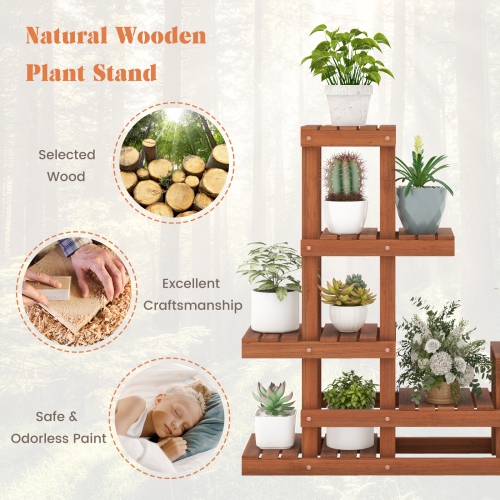 Costway Multi-layer Wood Plant Stand Flower Shelf Rack with High Low Structure
