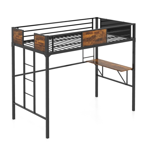 Costway Twin Size Loft Bed with Desk & Shelf Safety Guardrail & Ladder Space-Saving