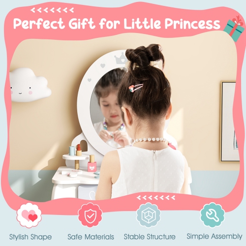 Costway Kids Vanity Set Makeup Table & Chair Sweet Accessories Included Storage Drawer