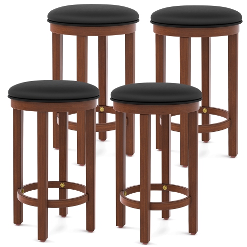 GYMAX  Upholstered Bar Stool Set Of 4 25" Counter Height Bar Chairs W/ Padded Cushion & Walnut In Black