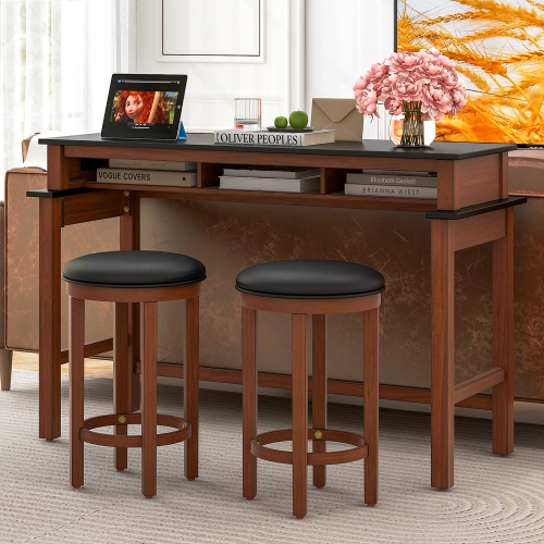 Gymax Upholstered Bar Stool Set of 4 25'' Counter Height Bar Chairs w/ Padded Cushion Black & Walnut