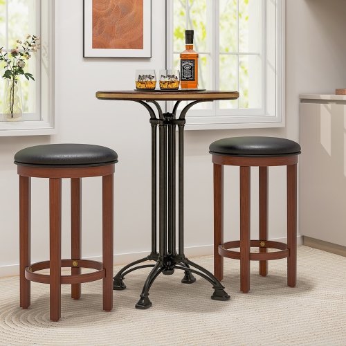 Gymax Upholstered Bar Stool Set of 4 25'' Counter Height Bar Chairs w/ Padded Cushion Black & Walnut