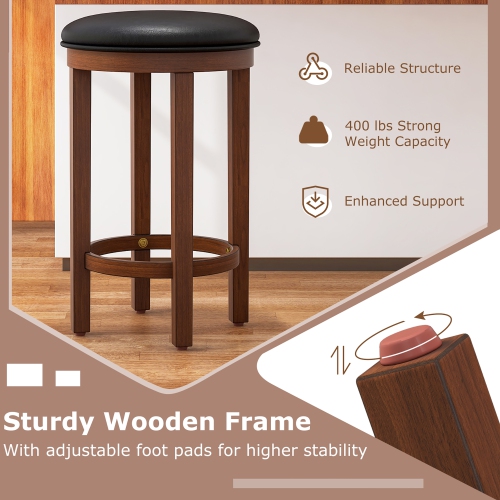 Gymax Upholstered Bar Stool Set of 4 25'' Counter Height Bar Chairs w/ Padded Cushion Black & Walnut