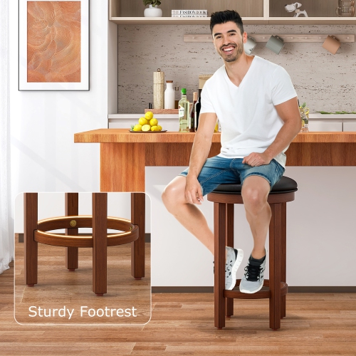 Gymax Upholstered Bar Stool Set of 4 25'' Counter Height Bar Chairs w/ Padded Cushion Black & Walnut