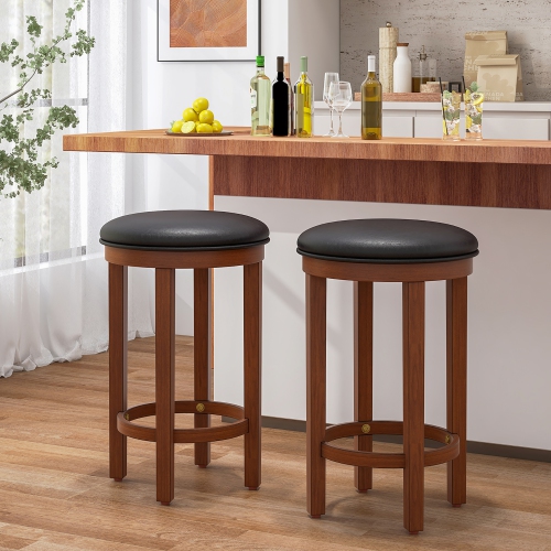 Gymax Upholstered Bar Stool Set of 4 25'' Counter Height Bar Chairs w/ Padded Cushion Black & Walnut