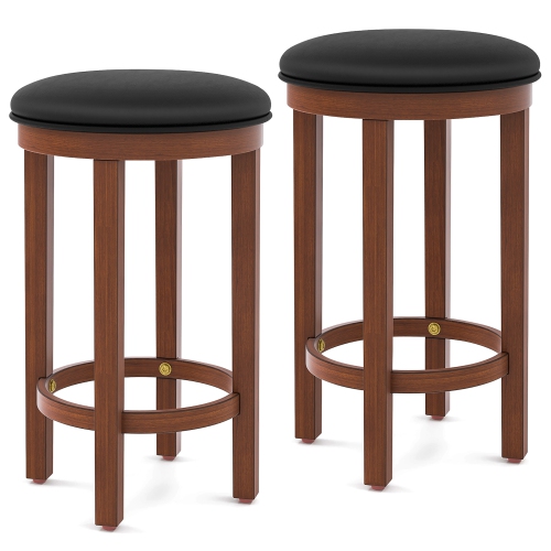 Gymax Upholstered Bar Stool Set of 4 25'' Counter Height Bar Chairs w/ Padded Cushion Black & Walnut