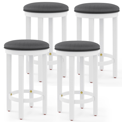 GYMAX  Upholstered Bar Stool Set Of 4 25" Counter Height Bar Chairs W/ Padded Cushion & Grey In White