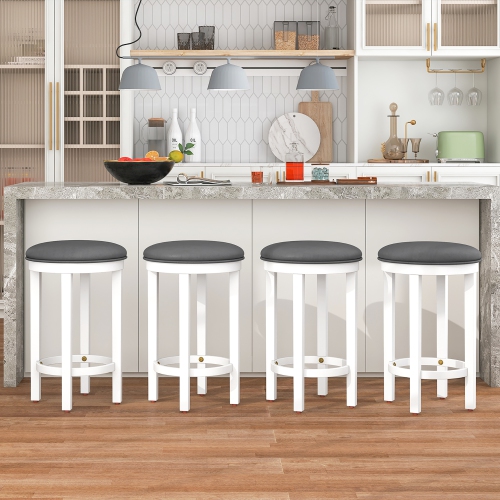 Gymax Upholstered Bar Stool Set of 4 25'' Counter Height Bar Chairs w/ Padded Cushion White & Grey