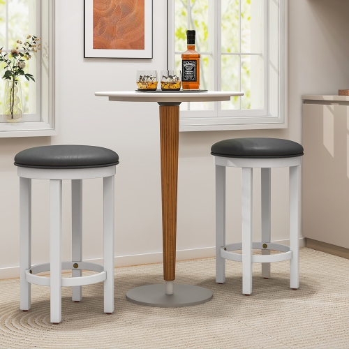 Gymax Upholstered Bar Stool Set of 4 25'' Counter Height Bar Chairs w/ Padded Cushion White & Grey