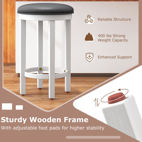 Gymax Upholstered Bar Stool Set of 4 25'' Counter Height Bar Chairs w/ Padded Cushion White & Grey