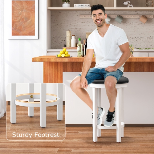 Gymax Upholstered Bar Stool Set of 4 25'' Counter Height Bar Chairs w/ Padded Cushion White & Grey